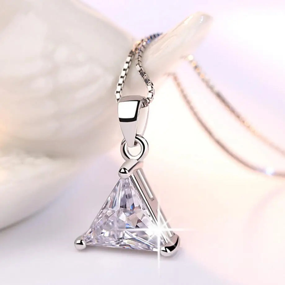 Silver Jewelry Zirconia Triangle Necklace