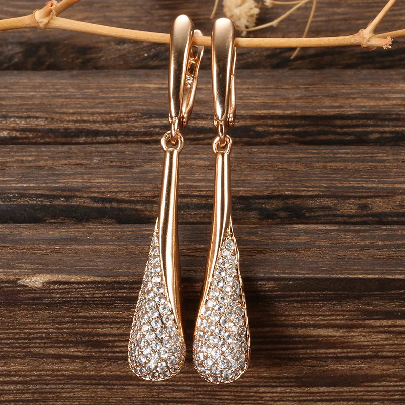 Natural Zircon Long Dangle Earrings