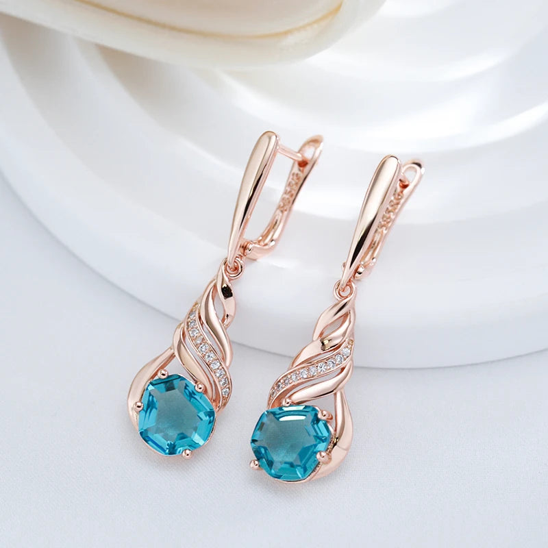 Blue Stone Long Drop Earrings