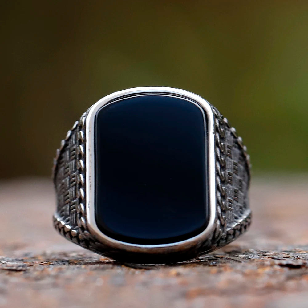 Black Stone Zircon Men's Ring