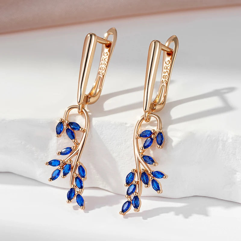 Natural Zircon Leaf Dangle Earrings
