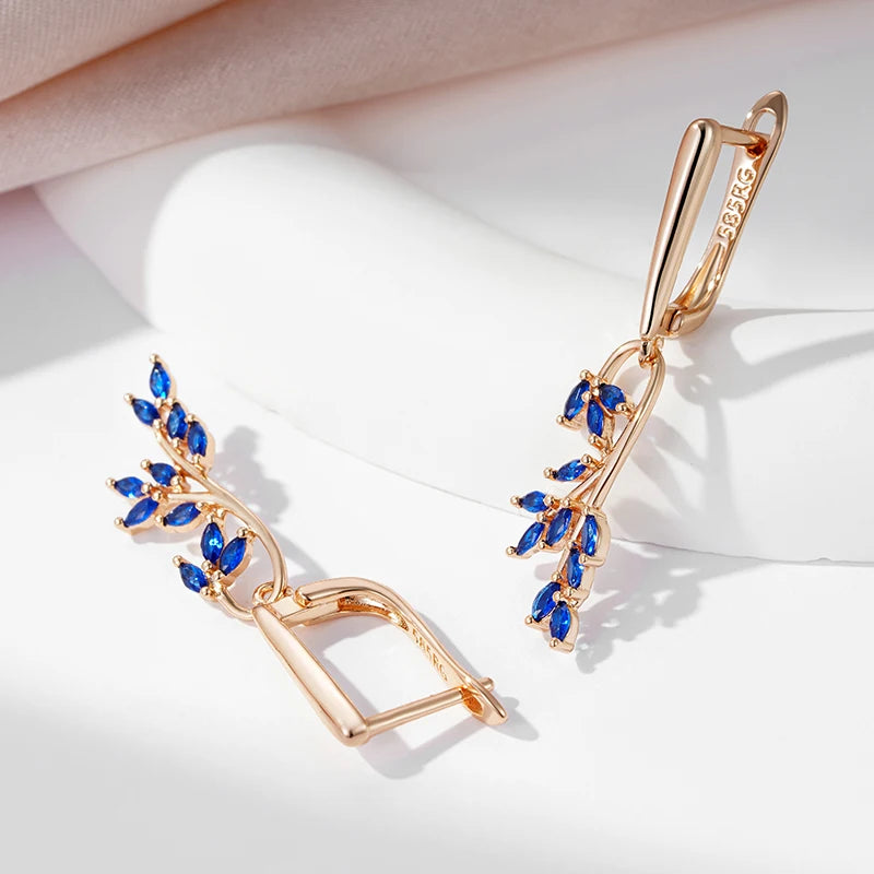 Natural Zircon Leaf Dangle Earrings