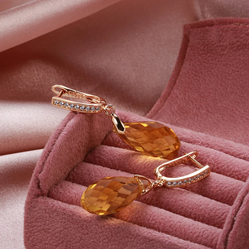 Natural Yellow Water Drop Zircon Earrings