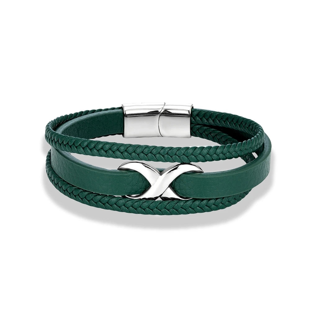 Multilayer Blue Braided Leather Bracelets