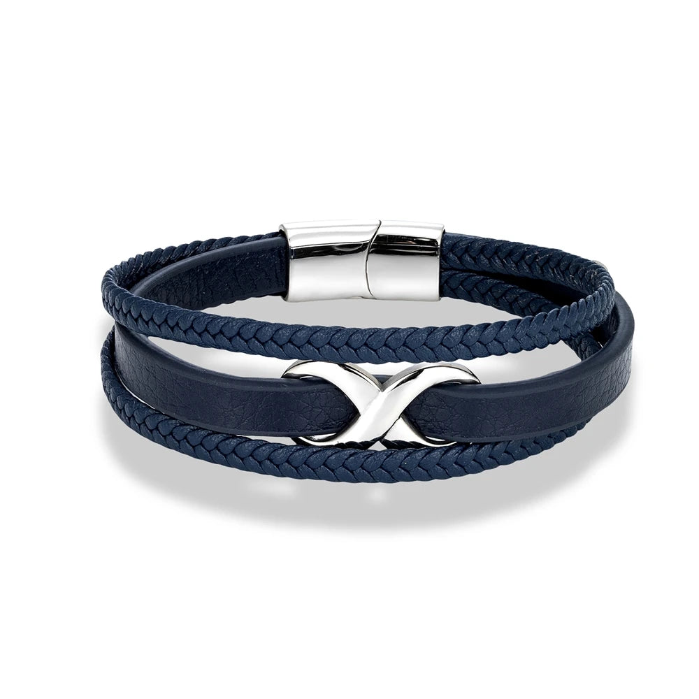 Multilayer Blue Braided Leather Bracelets