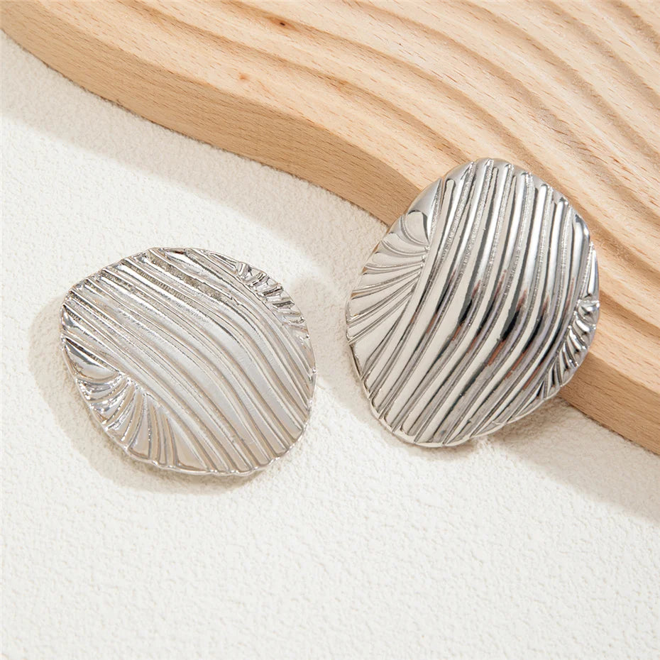 Exaggerated Big Heavy Metal Stripe Stud Earrings