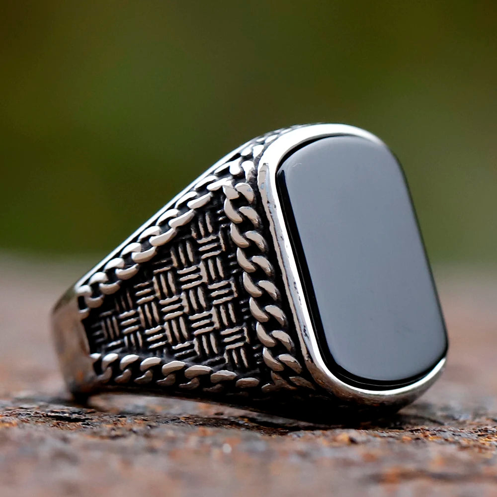 Black Stone Zircon Men's Ring