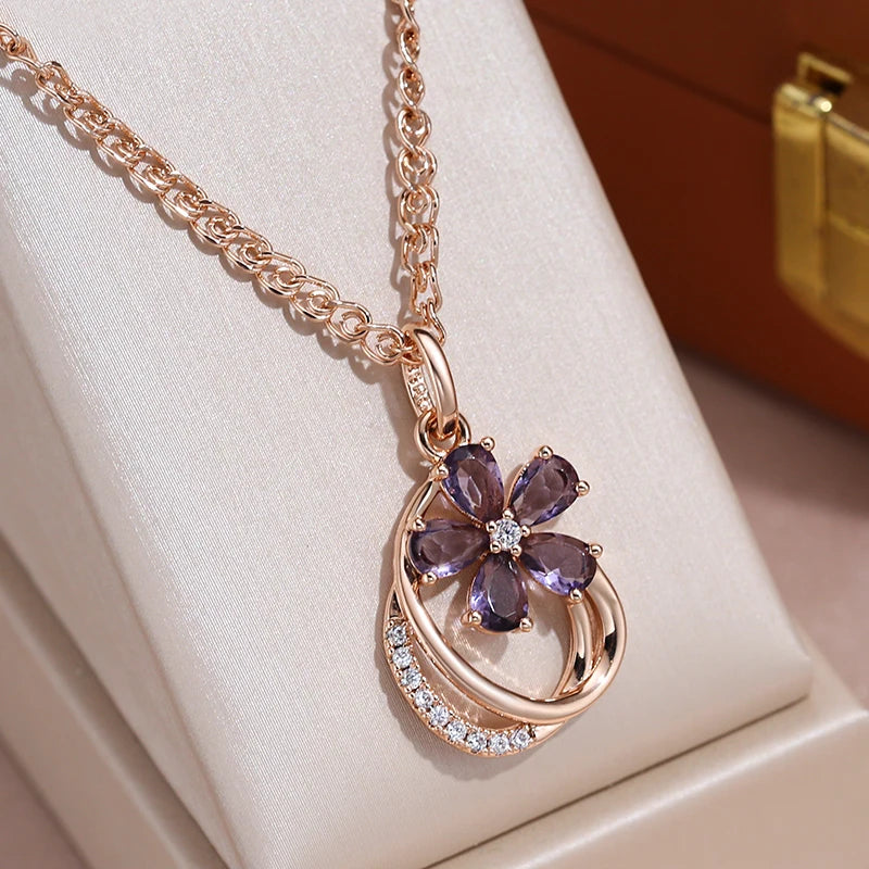 Purple Zircon Flower Necklace