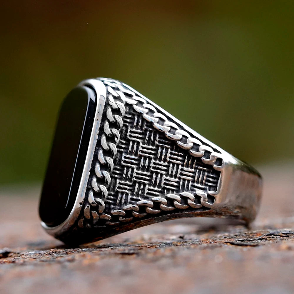 Black Stone Zircon Men's Ring