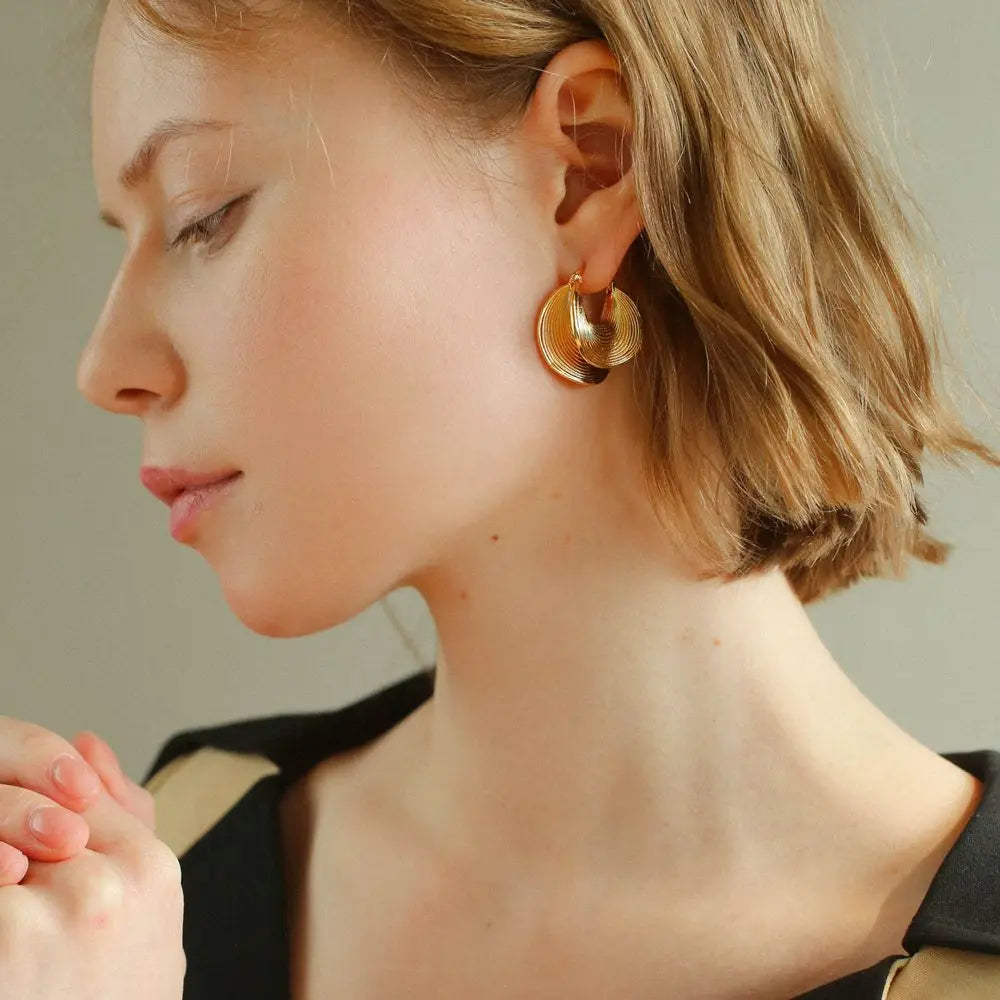 Gold Plated Ear Buckle Hoop Earrings