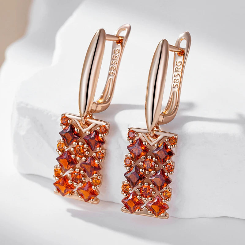 Red Natural Zircon Square Drop Earrings