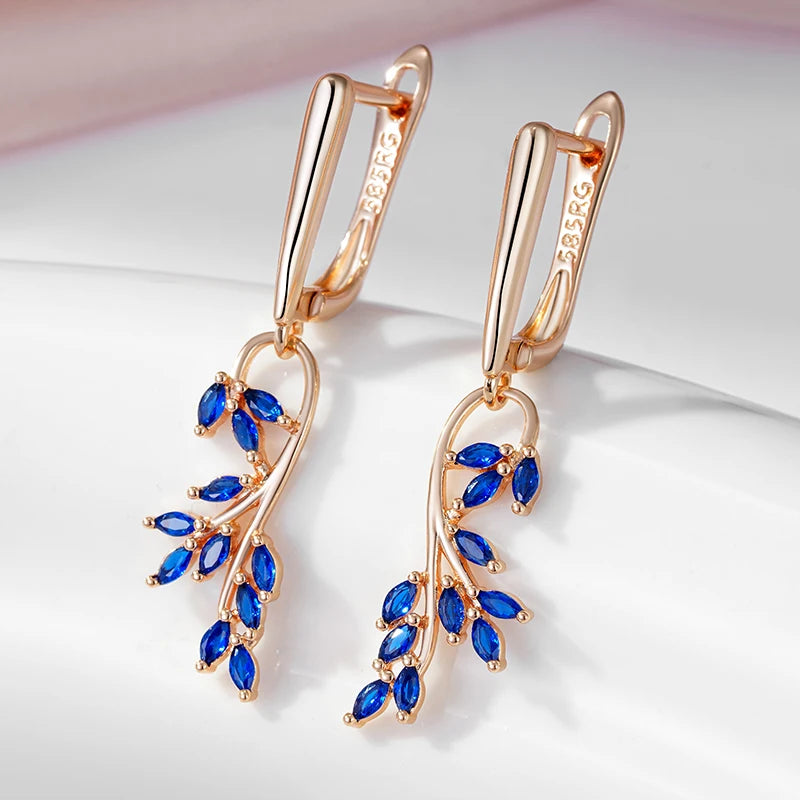 Natural Zircon Leaf Dangle Earrings