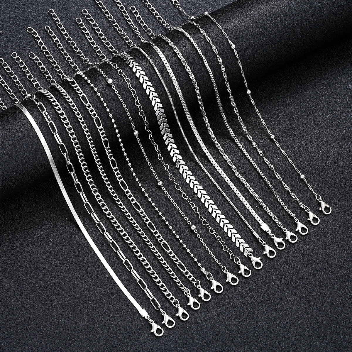 15 Pcs/Set Silver Color Metal Bracelet Set
