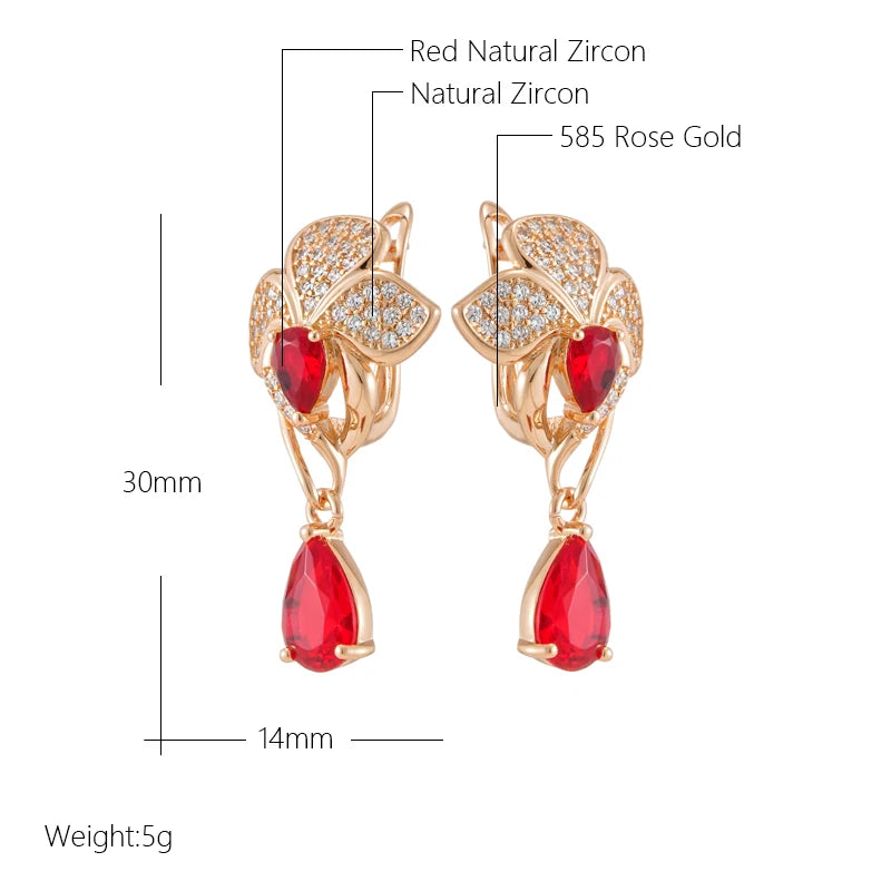 Red Flower Long Dangle Earrings