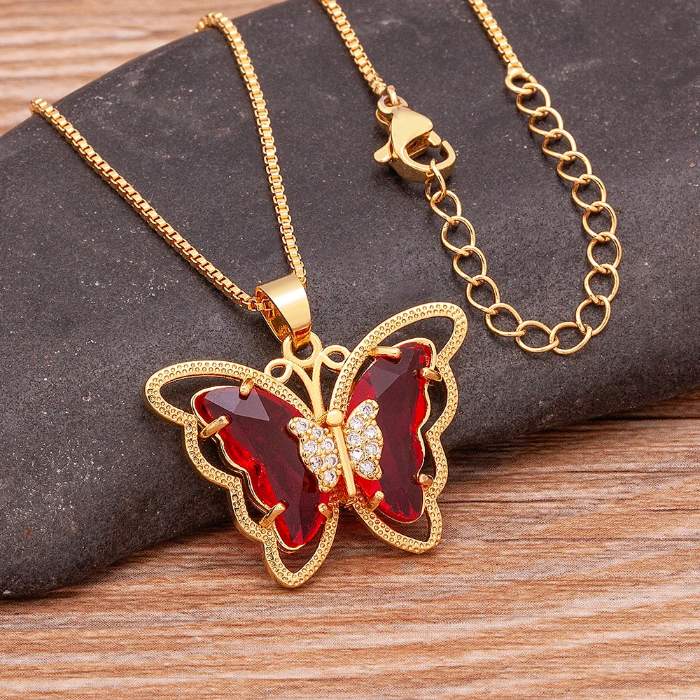 Romantic Butterfly Zircon Pendant Necklace
