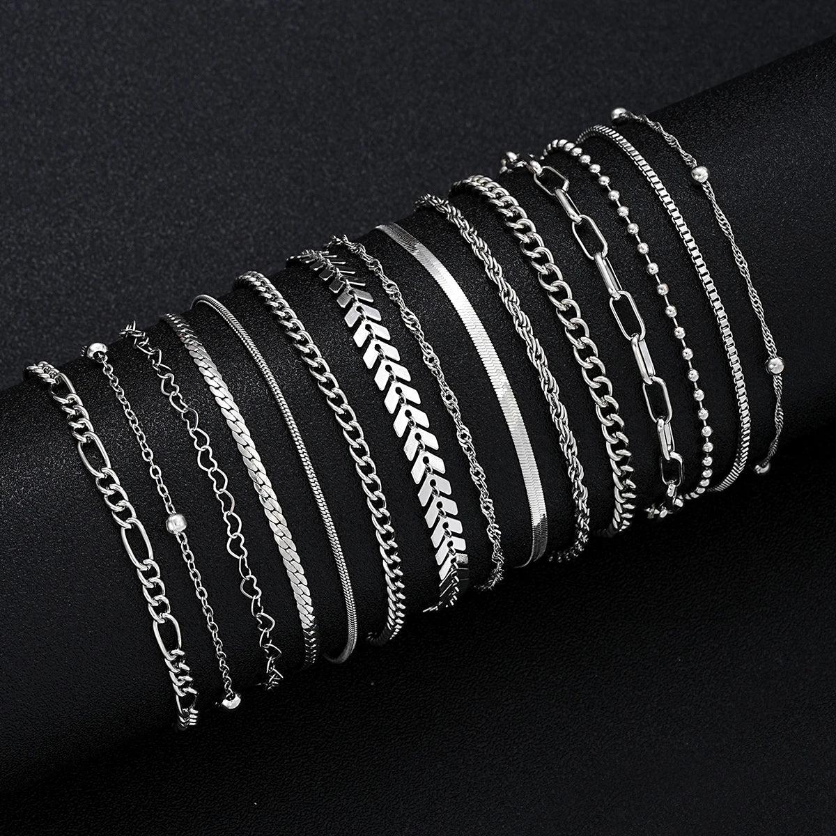 15 Pcs/Set Silver Color Metal Bracelet Set