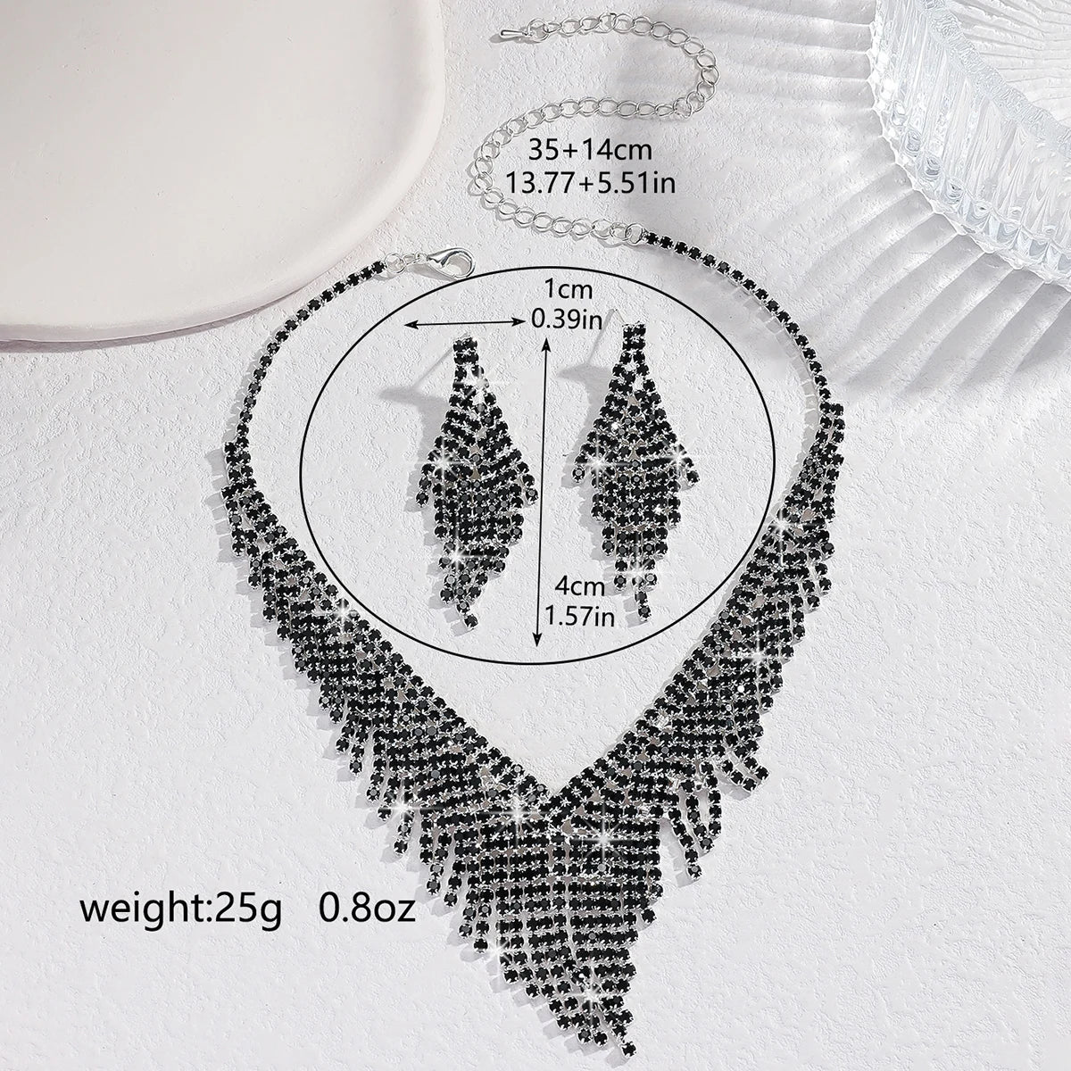 2pcs Black Rhinestone Jewelry Set