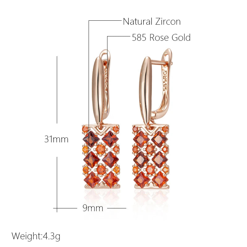 Red Natural Zircon Square Drop Earrings