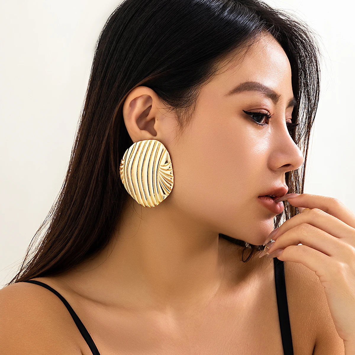 Exaggerated Big Heavy Metal Stripe Stud Earrings