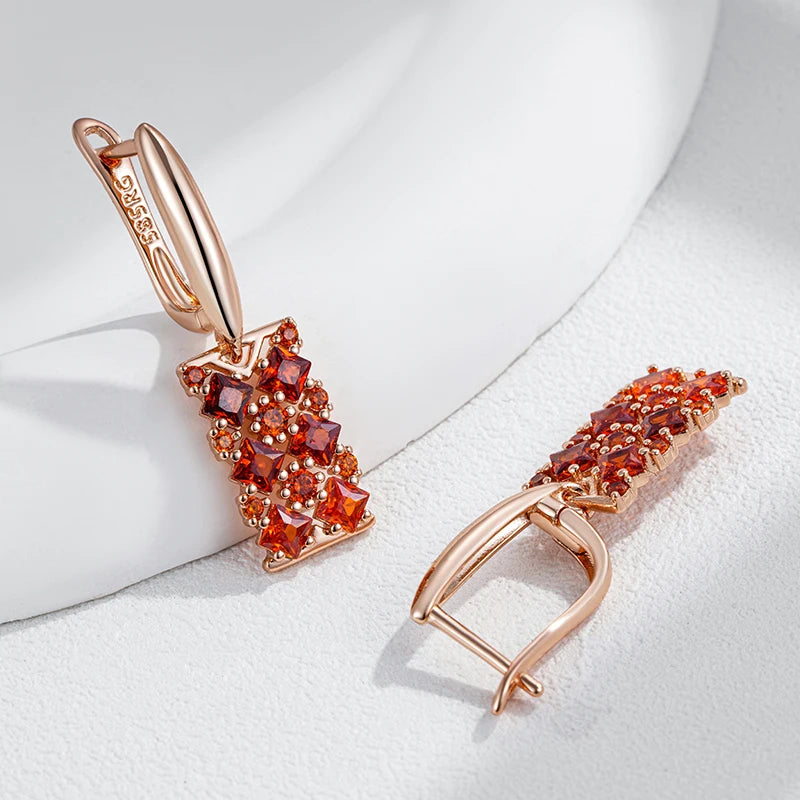 Red Natural Zircon Square Drop Earrings