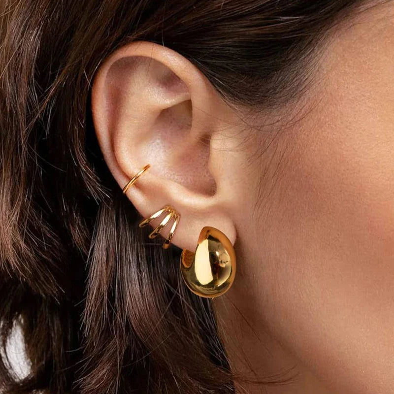 Gold Color Round Chunky Earrings