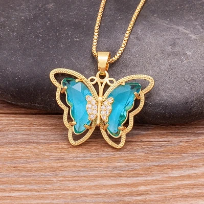 Romantic Butterfly Zircon Pendant Necklace
