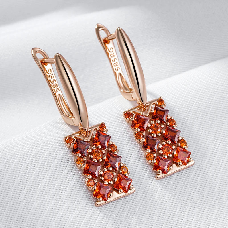 Red Natural Zircon Square Drop Earrings