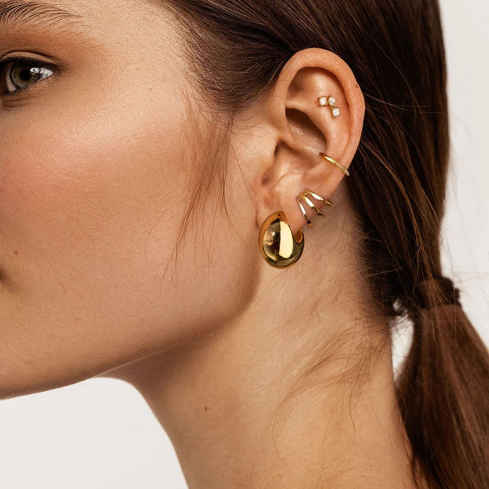 Gold Color Round Chunky Earrings