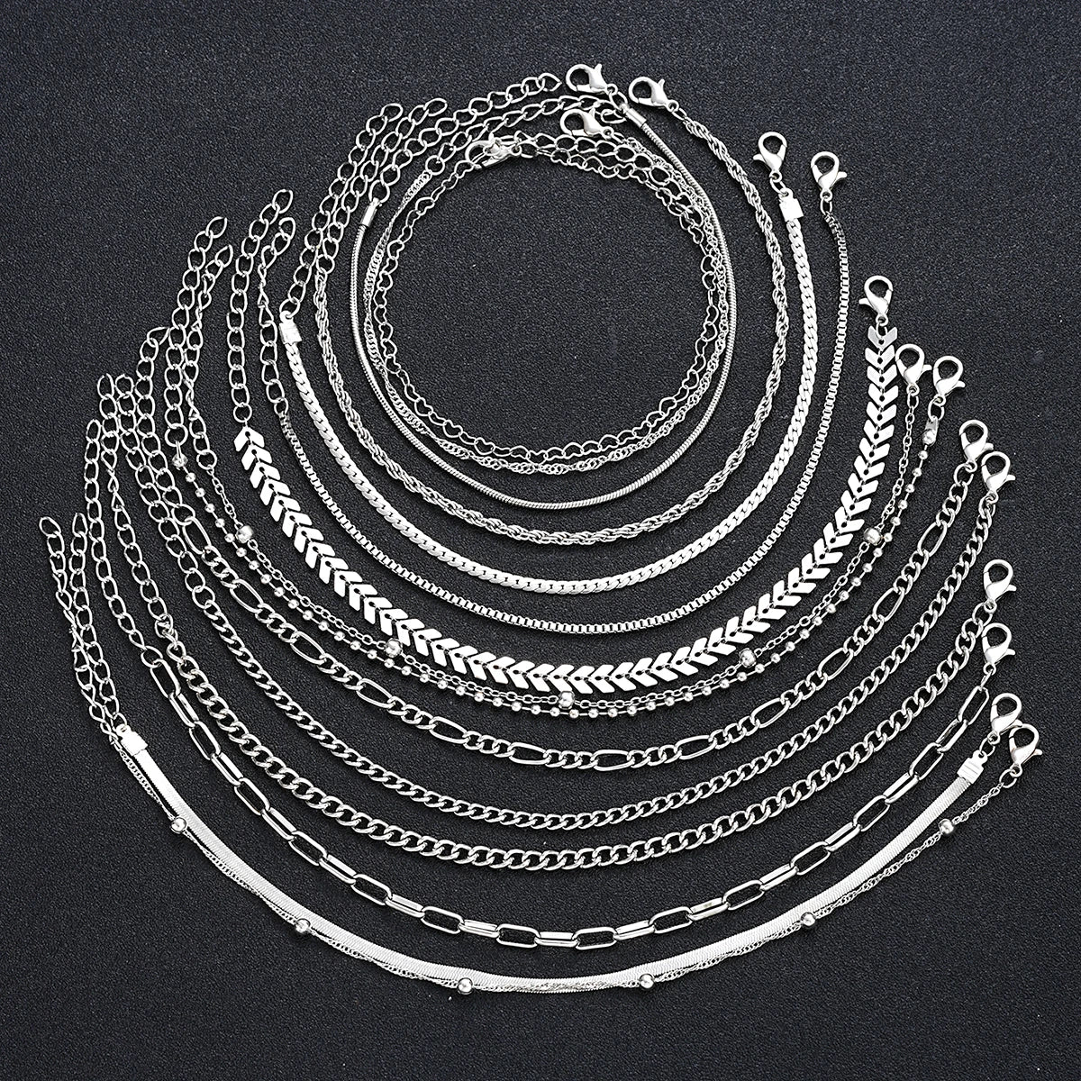 15 Pcs/Set Silver Color Metal Bracelet Set