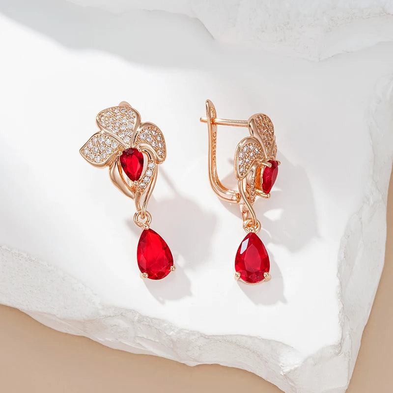 Red Flower Long Dangle Earrings