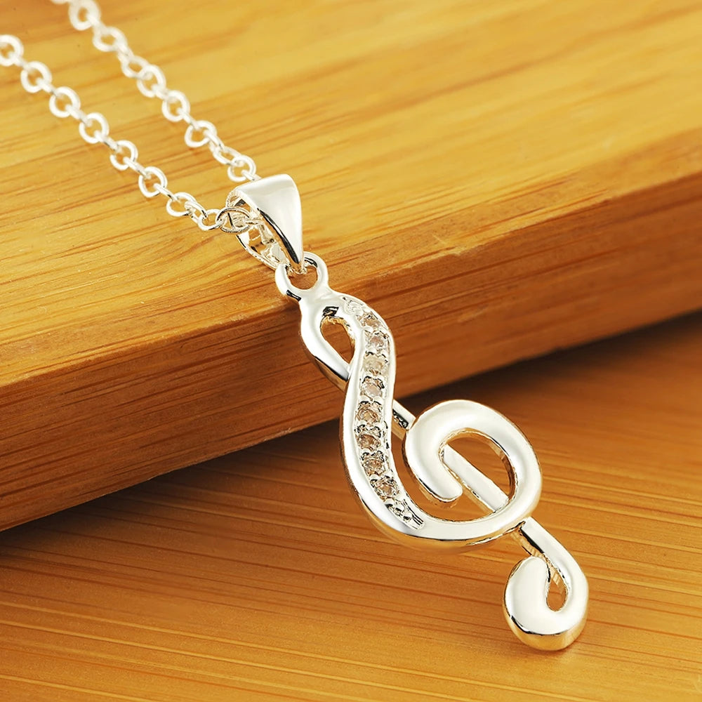 Silver crystal musical note Necklace