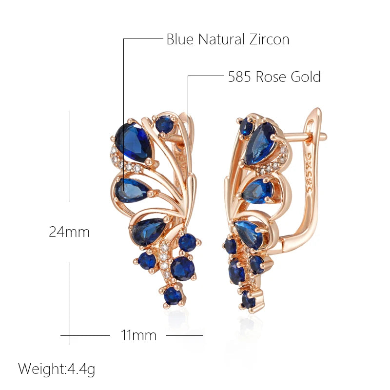 Elegant Blue Crystal Flower Drop Earrings