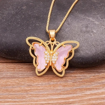 Romantic Butterfly Zircon Pendant Necklace
