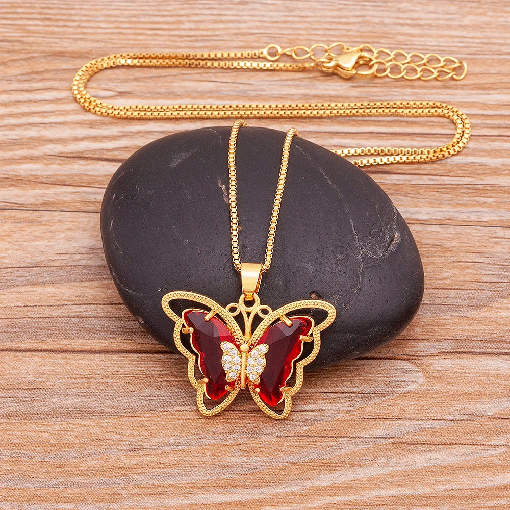 Romantic Butterfly Zircon Pendant Necklace