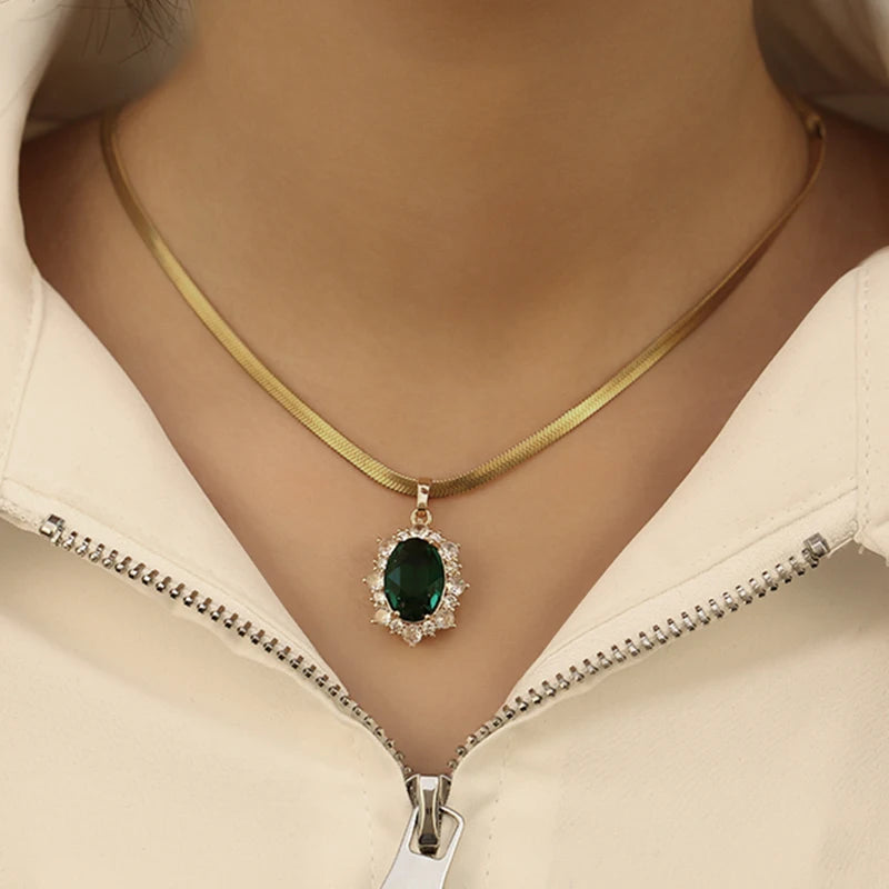 Green Oval Tourmaline Pendant Necklace