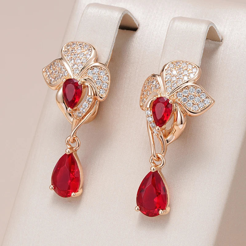 Red Flower Long Dangle Earrings
