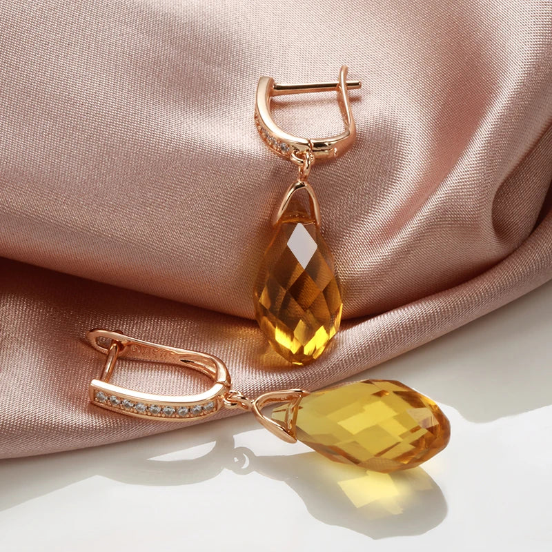 Natural Yellow Water Drop Zircon Earrings