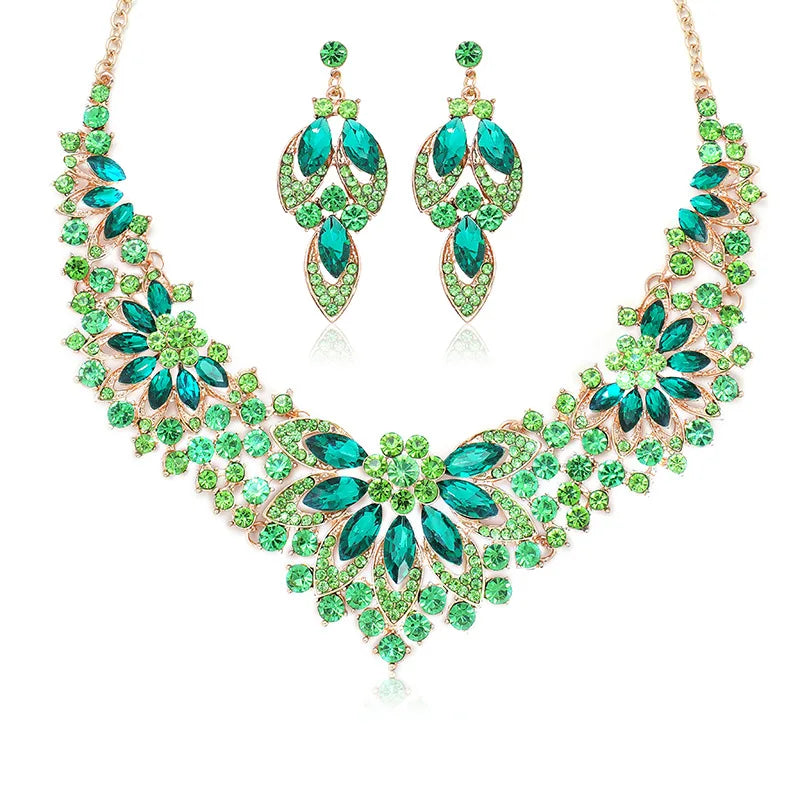 Exquisite Leaves Crystal Jewelry Sets