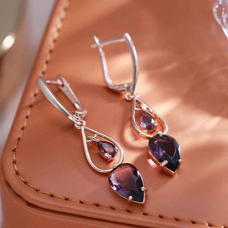 Natural Zircon Long Drop Earrings