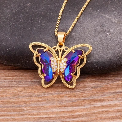 Romantic Butterfly Zircon Pendant Necklace