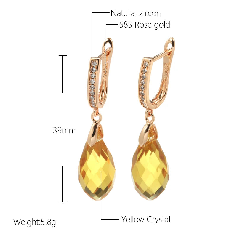Natural Yellow Water Drop Zircon Earrings