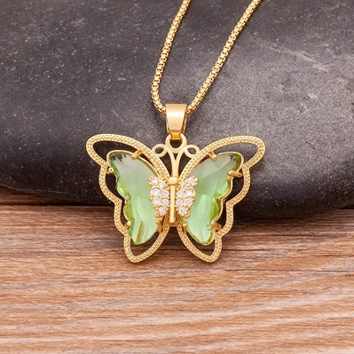 Romantic Butterfly Zircon Pendant Necklace