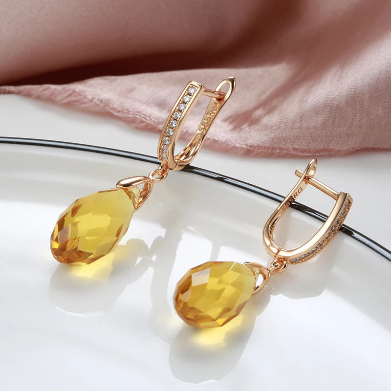 Natural Yellow Water Drop Zircon Earrings