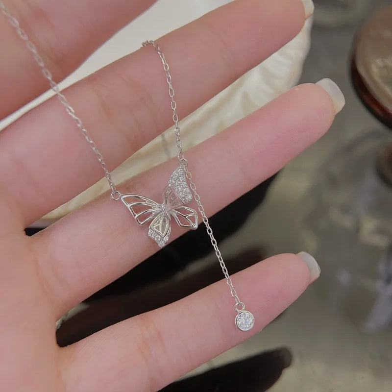Silver Butterfly Tassel Necklace