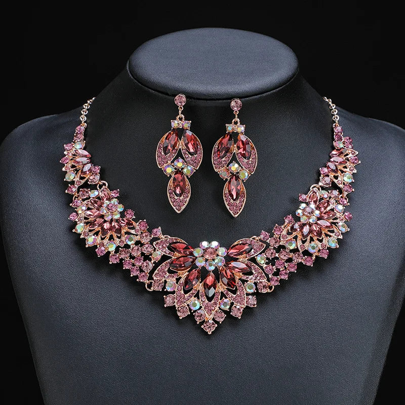 Exquisite Leaves Crystal Jewelry Sets