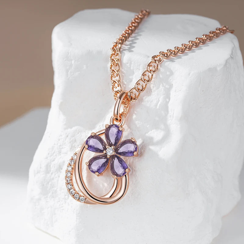 Purple Zircon Flower Necklace