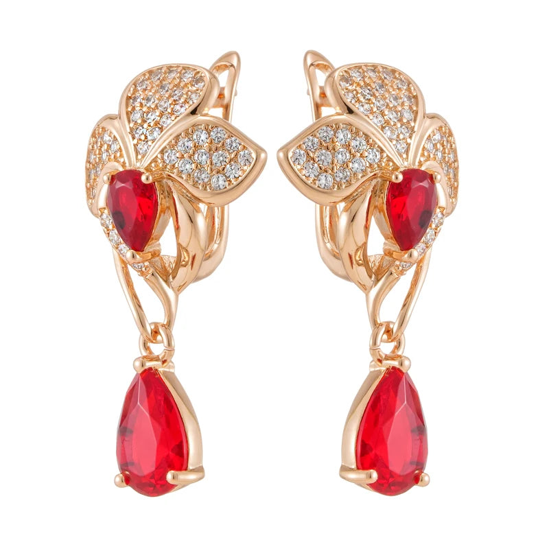Red Flower Long Dangle Earrings