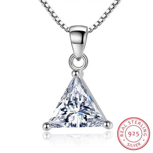 Silver Jewelry Zirconia Triangle Necklace