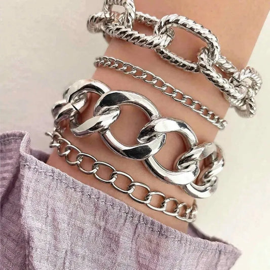 4 PCS Link Chain Bracelet Set