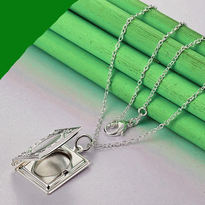 Silver Book Photo Frame Necklace